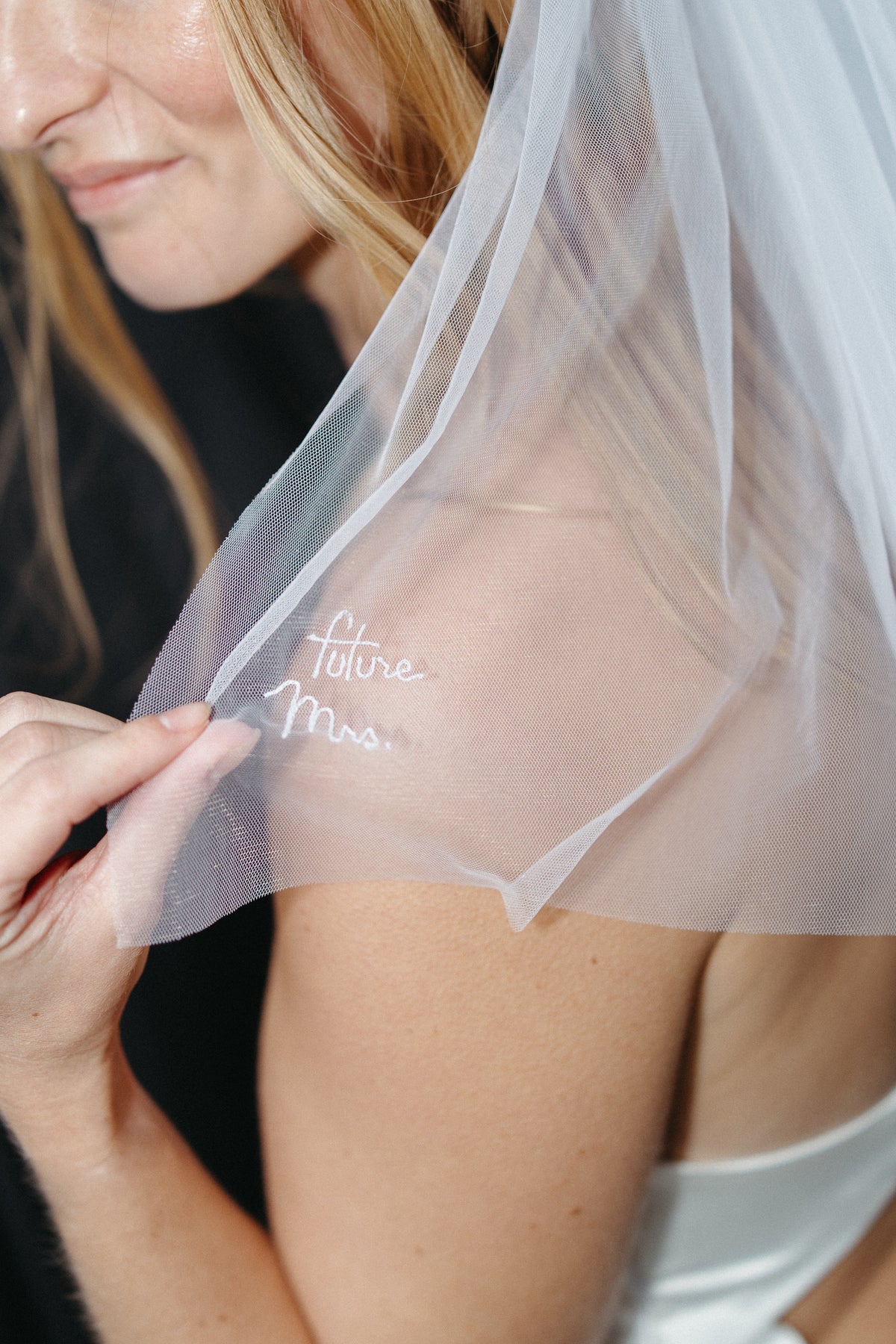 "Future Mrs." Custom Embroidered Shortie Veil