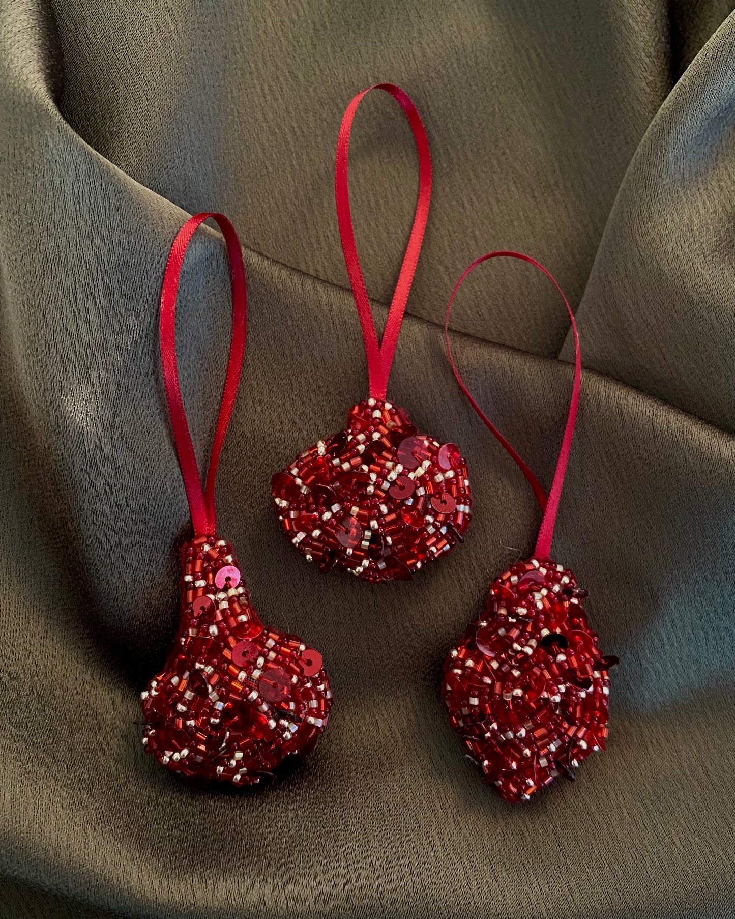 Mini Beaded Ornament Set - Red